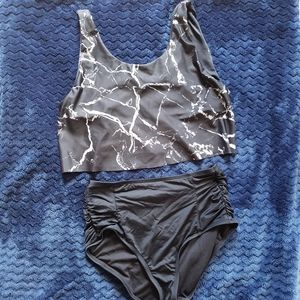 ✨Donating soon✨ Black marble swim top / high waisted bottoms